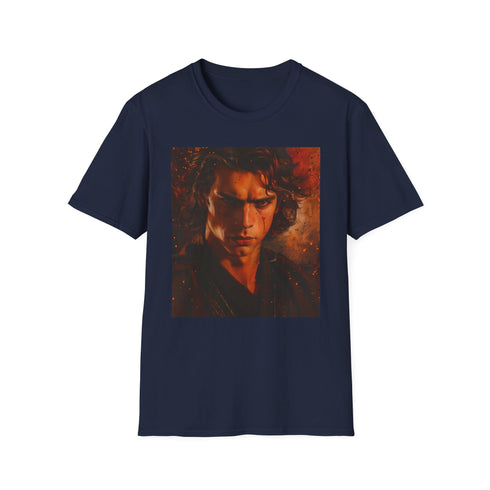 Vibrant charcoal T-shirt with Anakin Skywalker portrait in soft brushstrokes