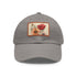 Hand-drawn white floral baseball cap with light brown rectangle patch