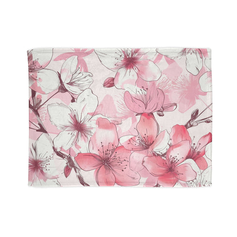 Pink & White Cherry Blossom Seamless Plush Fleece Throw Blanket - View 1 | Prints With Passion