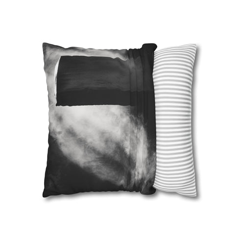 Echoes of Light Around Temple Monolith (Edition II) — 40×40 Cushion Cover — Soft Brushed Fabric Texture Close-Up