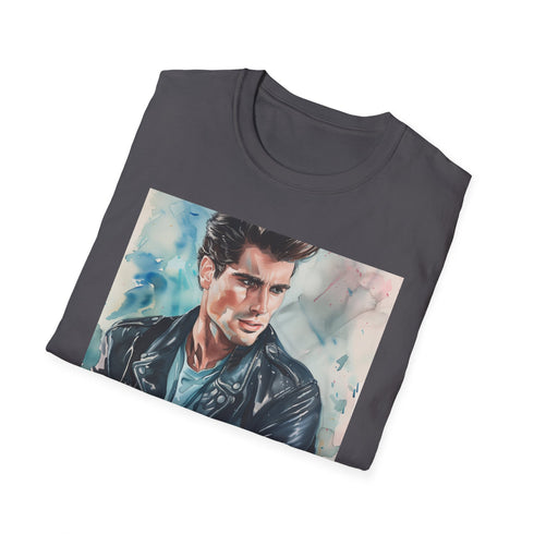 Charcoal watercolor t-shirt featuring iconic Danny Zuko portrait by Travolta