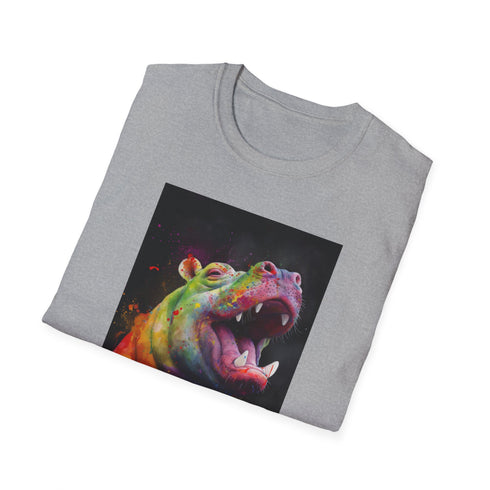 Charcoal hippo illustration tee cotton crew neck summer style regular fit
