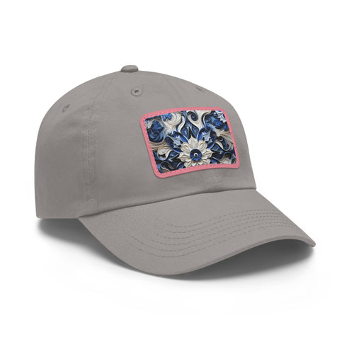 Midnight cerulean cotton baseball cap with white light brown patch.