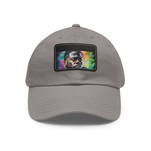 Kevin Hart watercolor neon baseball hat with light brown patch.