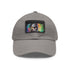 Kevin Hart watercolor neon baseball hat with light brown patch.