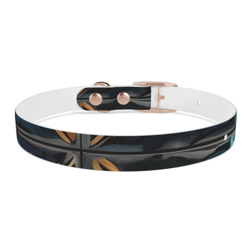 Stylish black onyx dog collar with artisan tiles pattern for medium dogs.