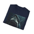 Charcoal t-shirt featuring bold Jaws painting with cotton crew neck style