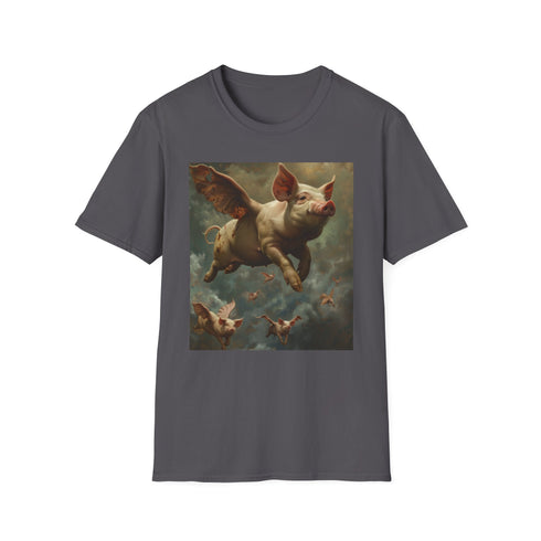 Surreal Flight Flying Pigs Charcoal T-Shirt - Cotton, DTG, Regular fit.