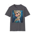 Charcoal crew neck cotton T-shirt with vibrant Elsa Disney princess painting