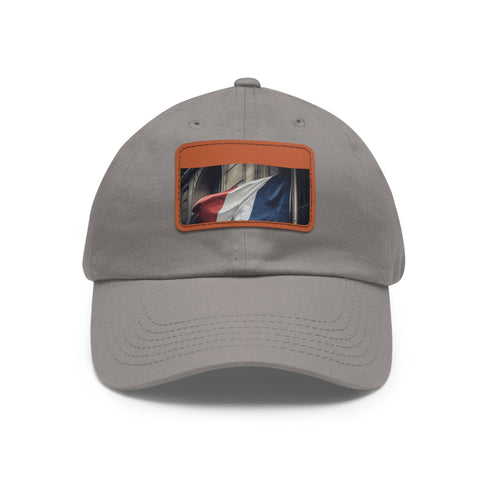 French flag baseball cap with light brown rectangle patch.