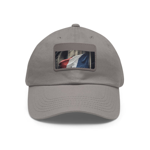 French Pride Flag Baseball Cap in White with Light Brown Rectangle Patch