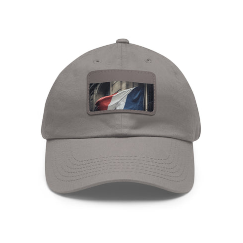 French pride flag baseball cap with light brown rectangle patch.
