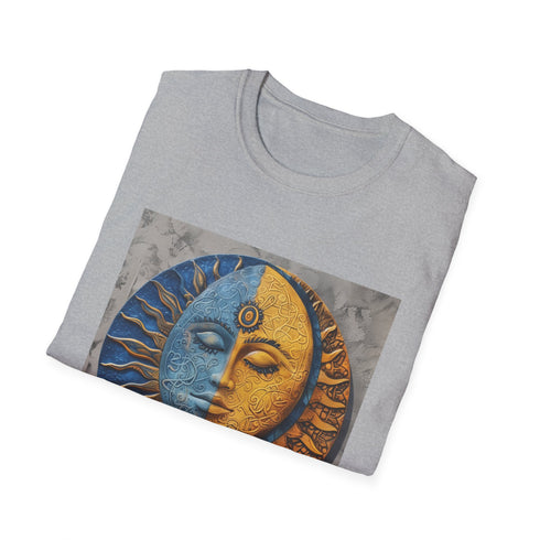 Charcoal cotton t-shirt with mandala sun and moon design