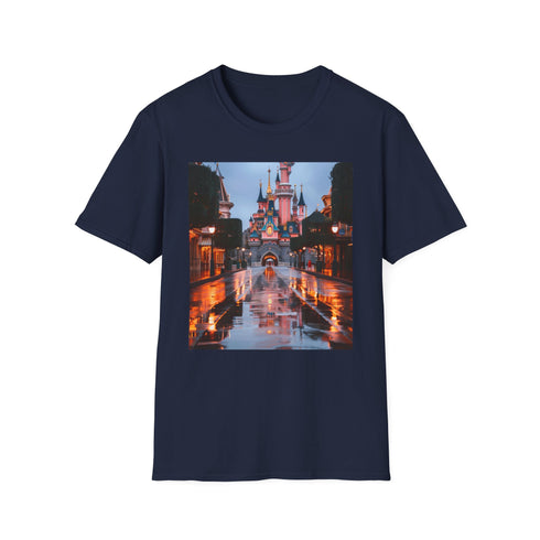 Charcoal cotton T-shirt with vibrant Disney castle graphic captivating summer design