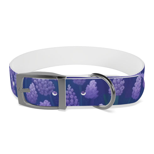Stylish Lavender Fields dog collar with vibrant floral pattern for pets.