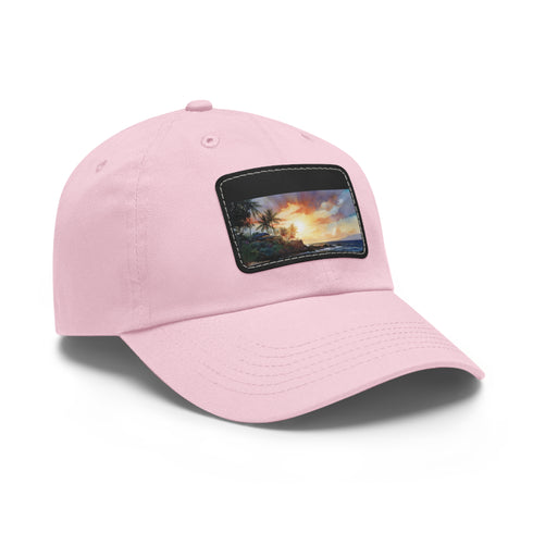 Hawaiian sunset paradise cap in white with light brown patch.