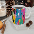 Abstract bright bold ceramic coffee mug, 11oz sublimated seamless pattern.