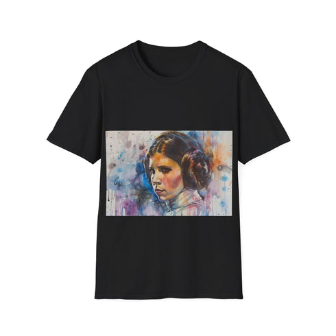 Charcoal cotton t-shirt with watercolor Princess Leia design and crew neck