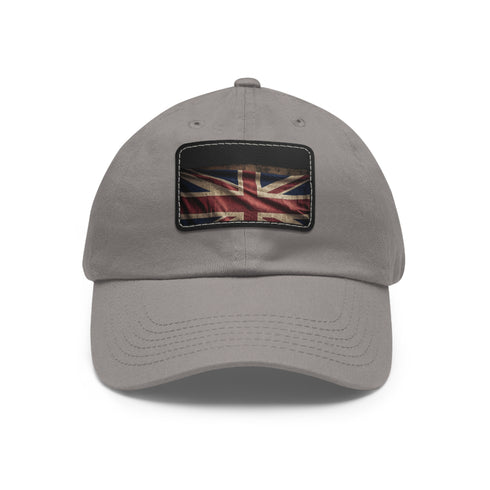 Stylish white Union Jack cap with light brown rectangle patch.
