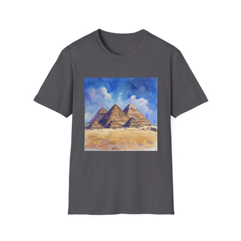 Charcoal Egyptian pyramids watercolor T-shirt with crew neck regular fit cotton