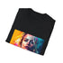Vibrant crew neck charcoal T-shirt with Margot Robbie inspired watercolor design
