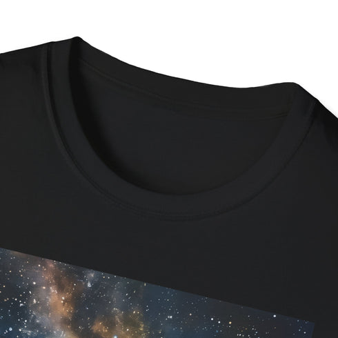 Cotton charcoal t-shirt featuring vibrant Milky Way night sky painting
