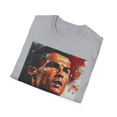 Charcoal cotton t-shirt featuring vibrant watercolor design showcasing dynamic abstract brushstrokes