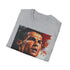 Charcoal cotton t-shirt featuring vibrant watercolor design showcasing dynamic abstract brushstrokes