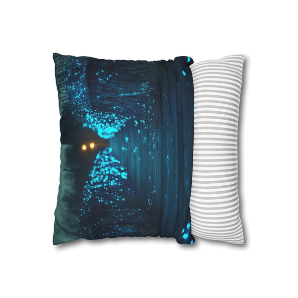 Bioluminescent Vines on a Ghost Bridge (Edition II) — 40×40 Cushion Cover — Sofa & Living Room Lifestyle View
