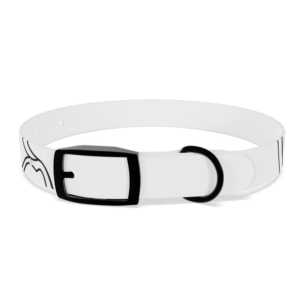 Chic minimalist black onyx dog collar with unique face design.