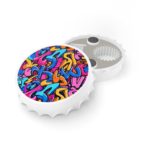 Graffiti Glow Bottle Opener with Neon Seamless Pattern.