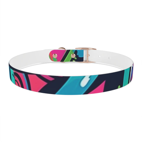 Urban graffiti dog collar with neon colors for trendy pups.