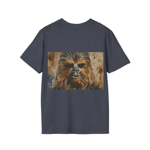 Chewbacca Watercolor Fun Tee in Charcoal, Size S, Star Wars-inspired.