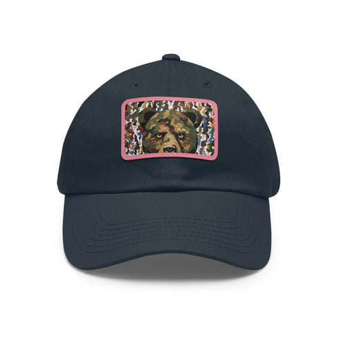Bape camo baseball cap with Murakami-inspired design in white with light brown patch.