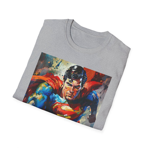 Charcoal Superman cotton T-shirt with vibrant heroic painting and regular fit
