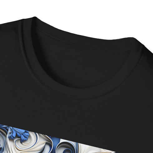 Porcelain Blue Blossom Tee Cotton Floral Design Crew Neck Regular Fit