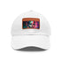Neon watercolor charm hat with Charlize Theron design on light brown patch.
