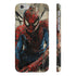Glossy superhero phone case with bold webslinger design for iPhone.