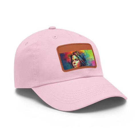 Stylish white cotton hat with vibrant neon watercolor patch.