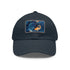 Gleaming goldfish adventure baseball cap in white with light brown patch.