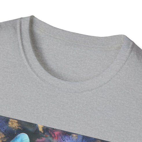 Charcoal cotton t-shirt with bohemian feather pattern and crew neck design