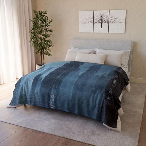 Data Towers Rising from Dark Sea Plush Fleece Throw Blanket
