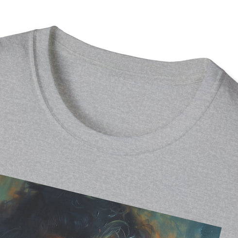 Charcoal cotton crew neck T-shirt featuring vibrant portrait of Rubeus Hagrid