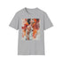 Charcoal cotton t-shirt featuring vibrant watercolor portrait with crew neck fit