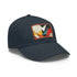 Abstract shapes baseball cap in white with light brown patch.