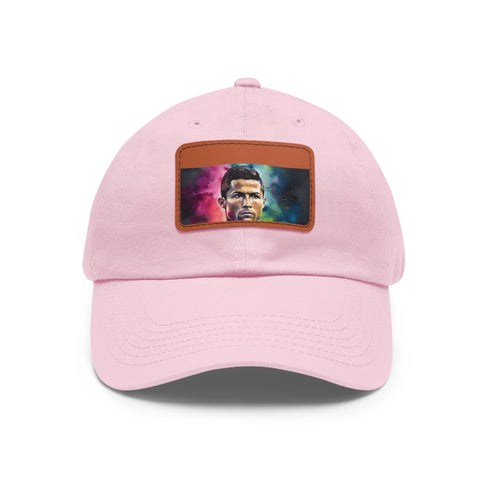 Cristiano Ronaldo neon watercolor cap, white patch, rectangle shape.