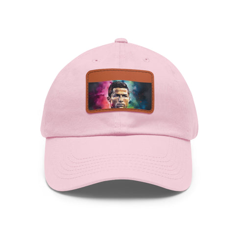 Vibrant Cristiano Ronaldo neon watercolor hat with light brown patch.