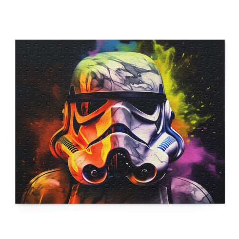 Vibrant Neon Storm Trooper Watercolor Puzzle for Star Wars fans.