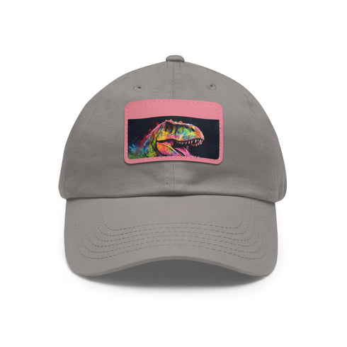 Neon watercolor Trex baseball cap with light brown patch.
