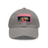 "Neon watercolor Trex baseball cap, white with light brown rectangle patch"